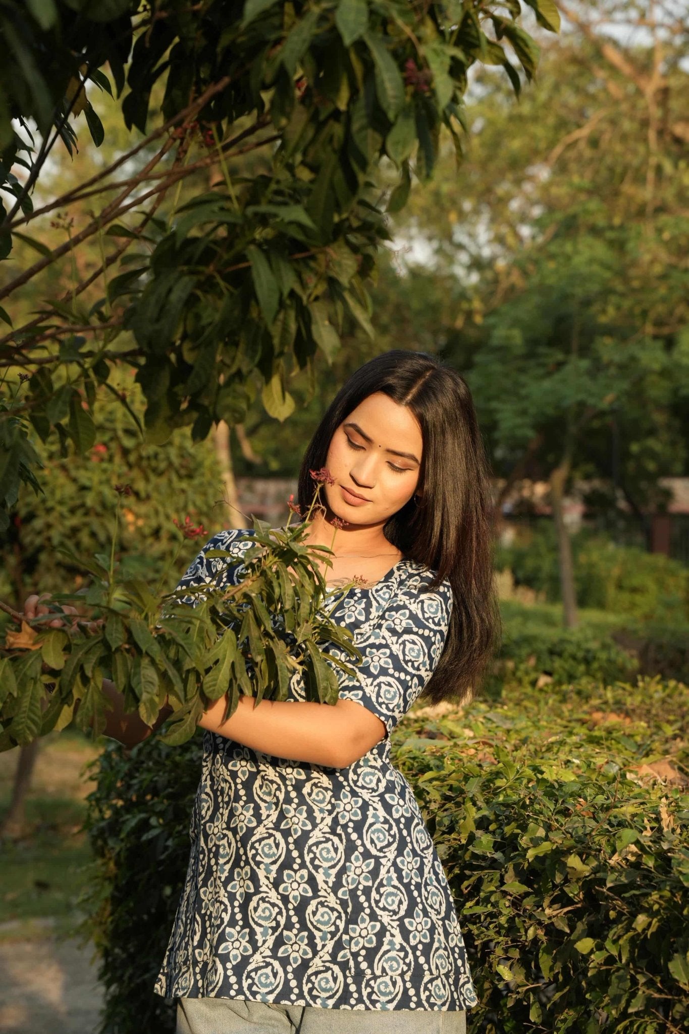 Sage Green Cotton Linen Fusion Kurti