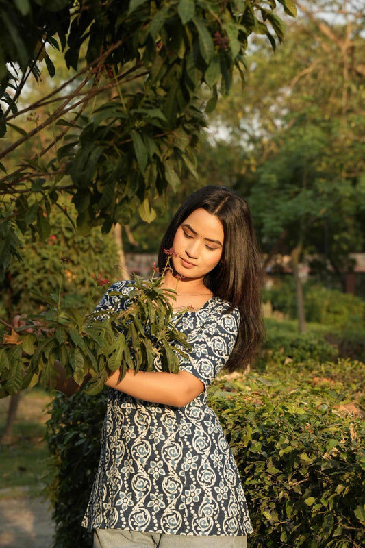 Sage Green Cotton Linen Fusion Kurti